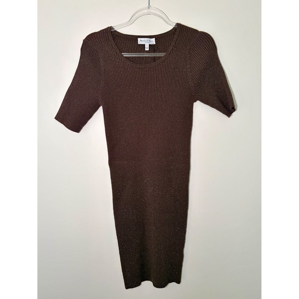 Michael Stars Mae Scoop Neck Dress Chestnut Brown Shimmer Rib Knit NWT